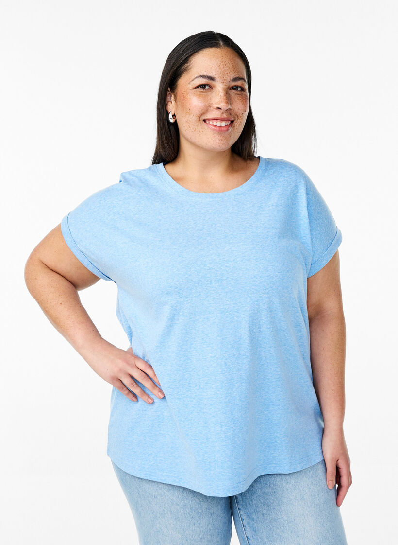 Gem&ecirc;leerd T-shirt met korte mouwen, Blauw, Model