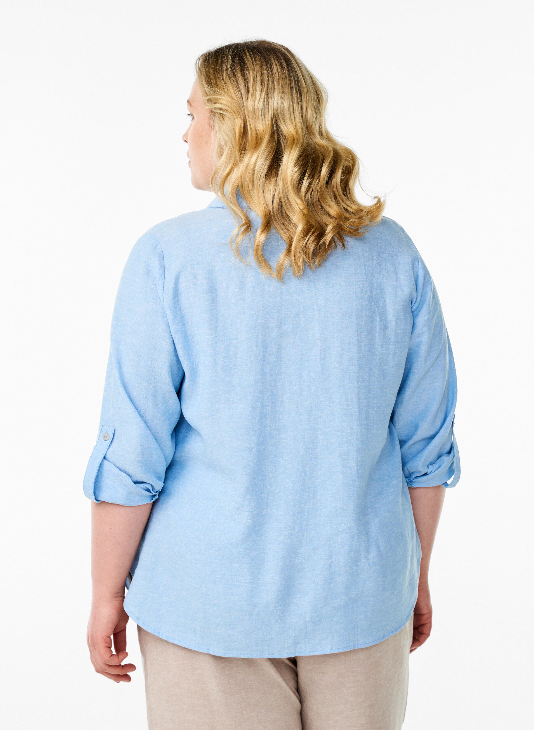 Zizzi Linnen en viscose shirt met 3/4 mouwen, Blauw, Model image number 2