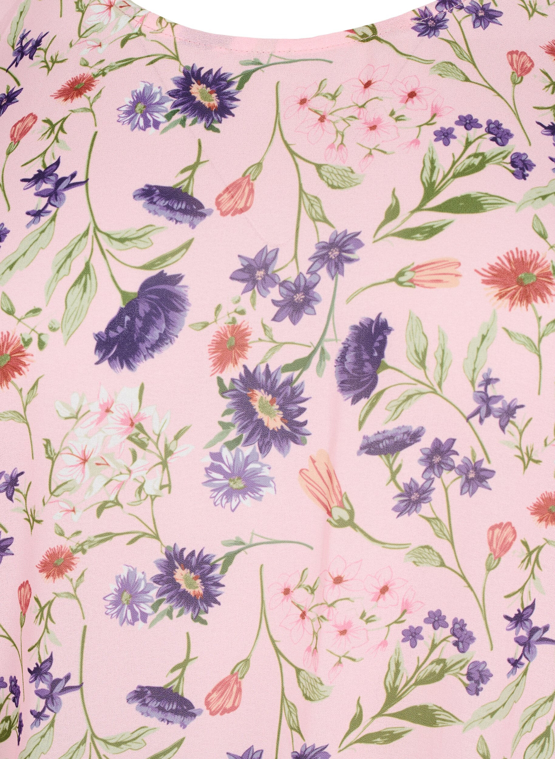 ZizziBloemenblouse met korte mouwen en smokwerk, Roze, Packshot image number 2