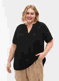 Viscose blouse met korte mouwen en v-hals, Black, Model