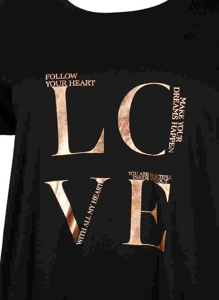 Katoenen t-shirt met korte mouwen en opdruk, Black W. Love , Packshot image number 2