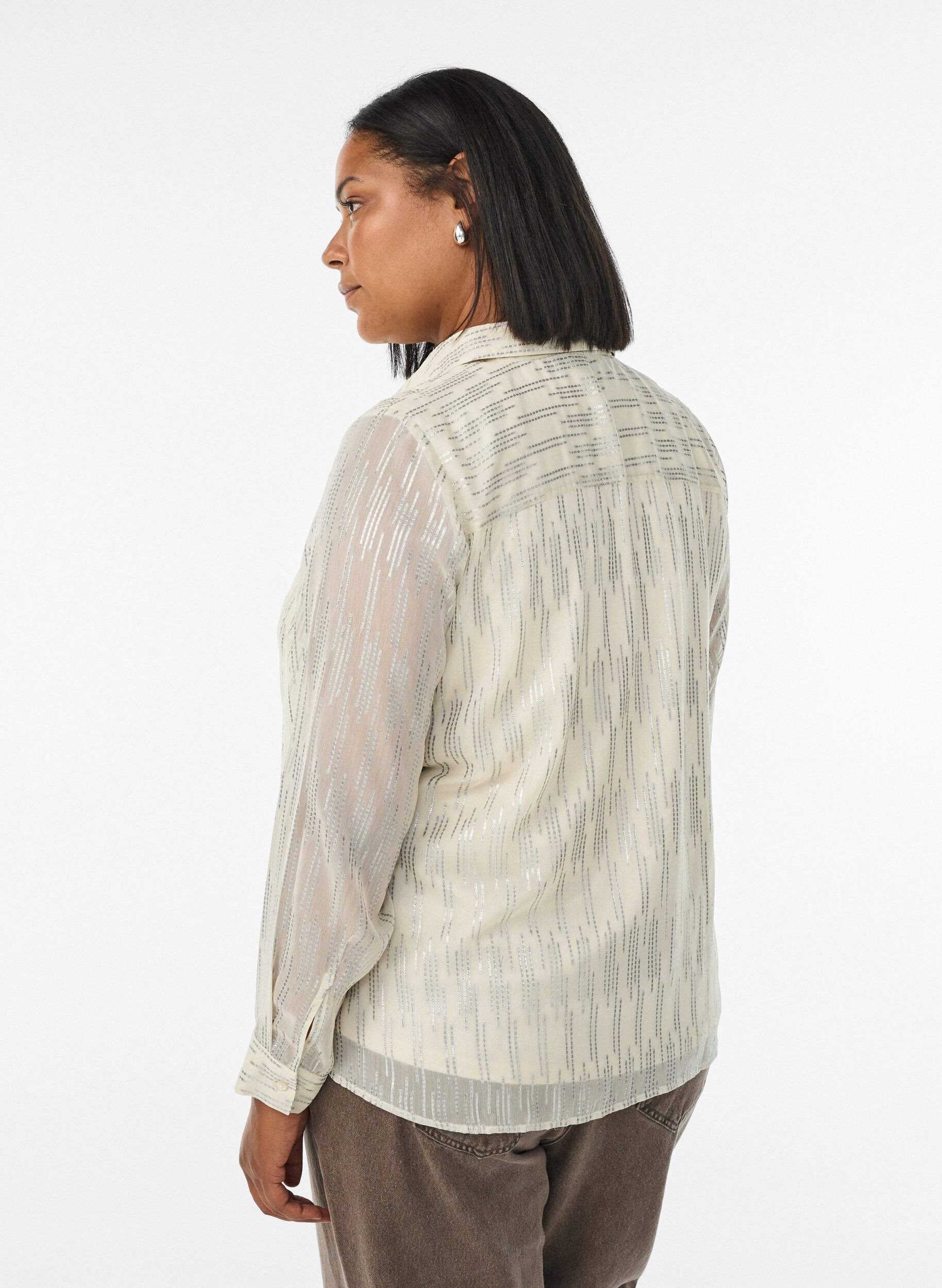Zizzi Shirt met glinsterend patroon, Vanille, Model image number 2