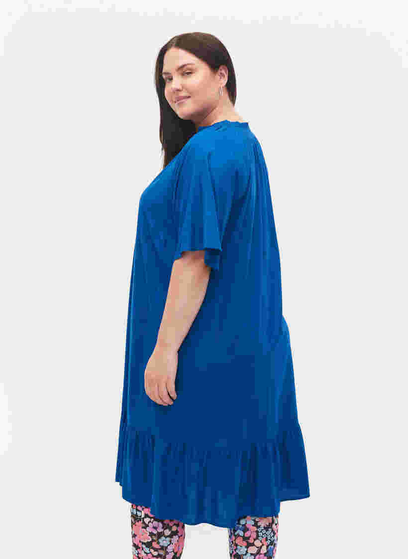 Viscose jurk met korte mouwen en v-hals, Classic Blue, Model image number 1