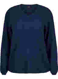 Gebreide top met patroon en v-halslijn, Navy Blazer