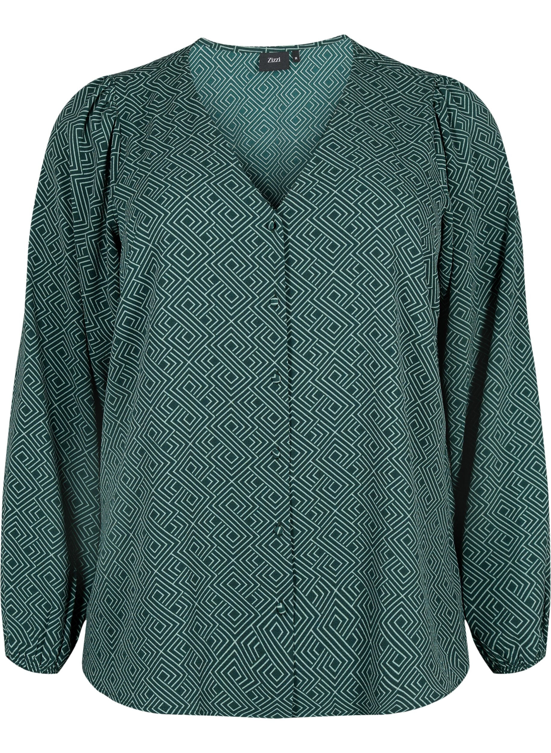 Zizzi Shirtblouse met V-hals en print, Scarab Graphic AOP, Packshot image number 0