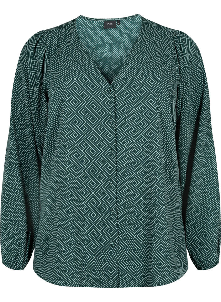 Shirtblouse met V-hals en print, Scarab Graphic AOP, Packshot image number 0