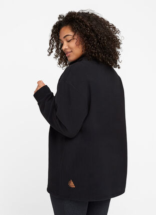 Sweater van fleece met hoge hals en ritssluiting, Black, Model image number 1