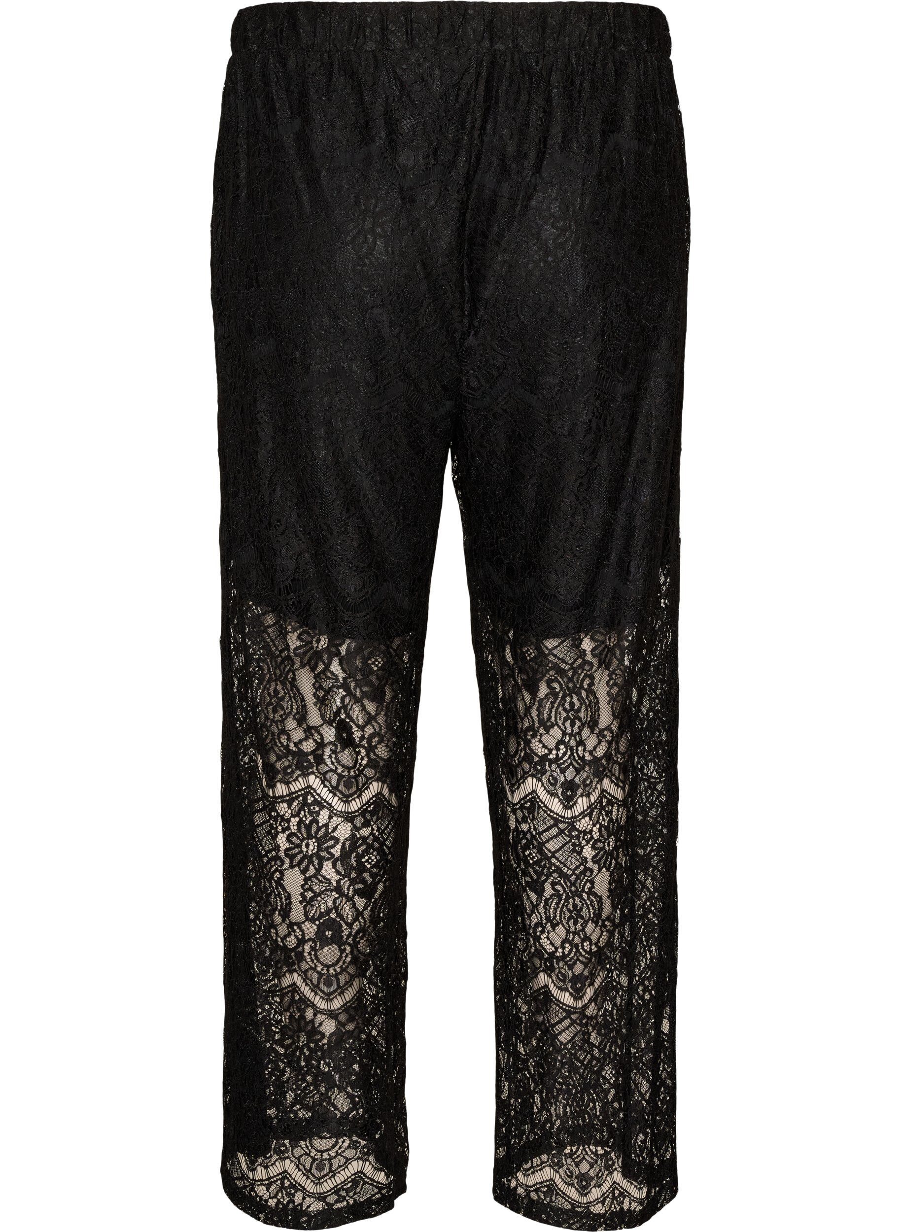 ZizziKanten broek met rechte pijpen en een binnenbroekje, Zwart, Packshot image number 1