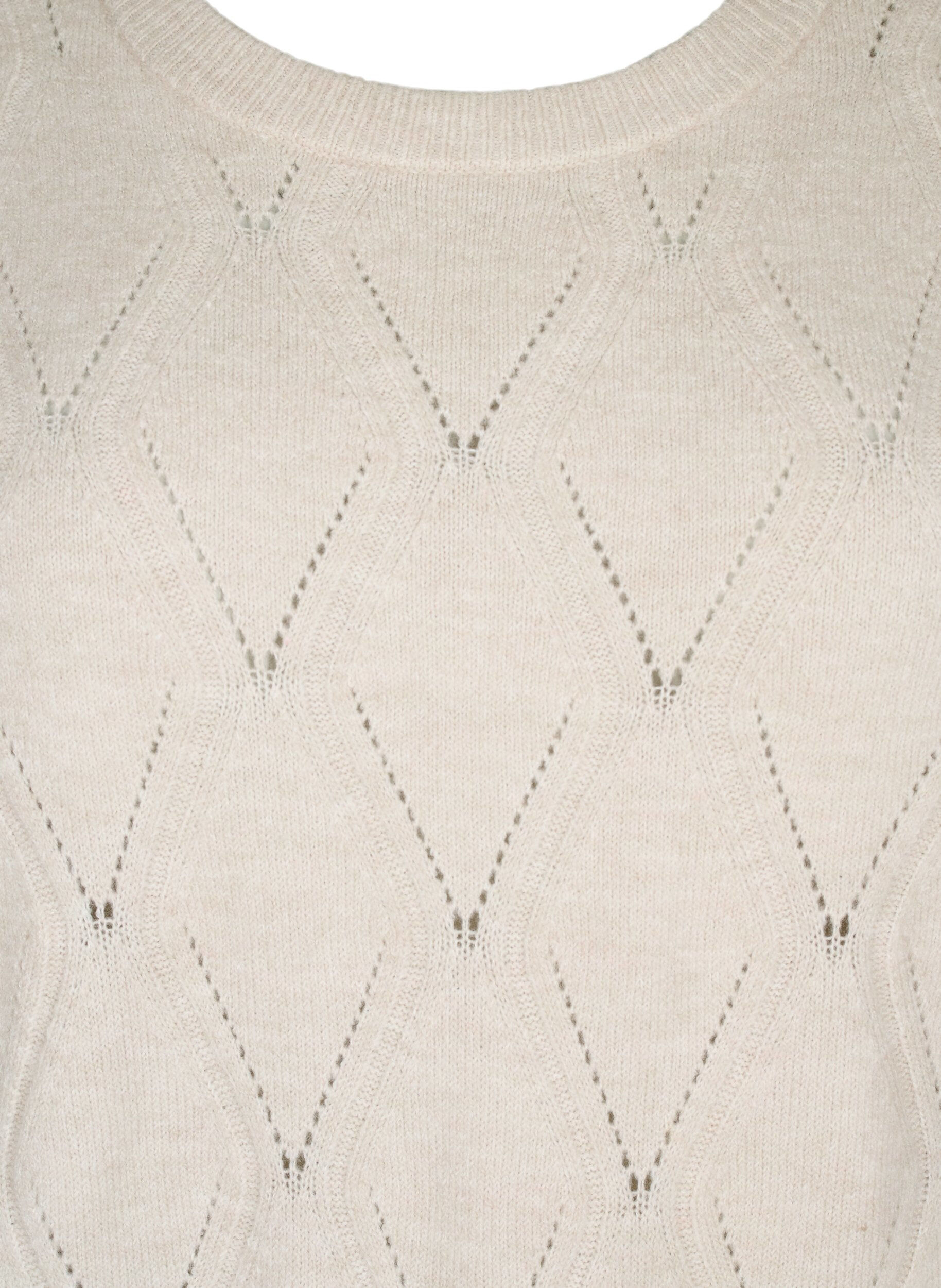 Zizzi Gebreide jurk met lange mouwen en gaatjespatroon, Birch Mel., Packshot image number 2