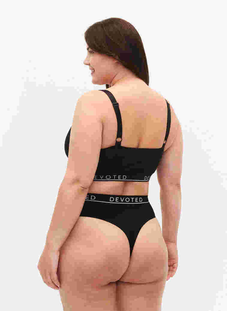 G-string in rib met normale taille, Black, Model image number 1