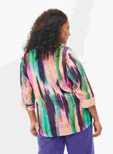 Bedrukt viscose overhemd met 3/4 mouwen, Purple AOP, Model image number 1