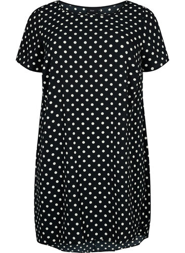 Bedrukte jurk met korte mouwen, Black w. Dots, Packshot image number 0
