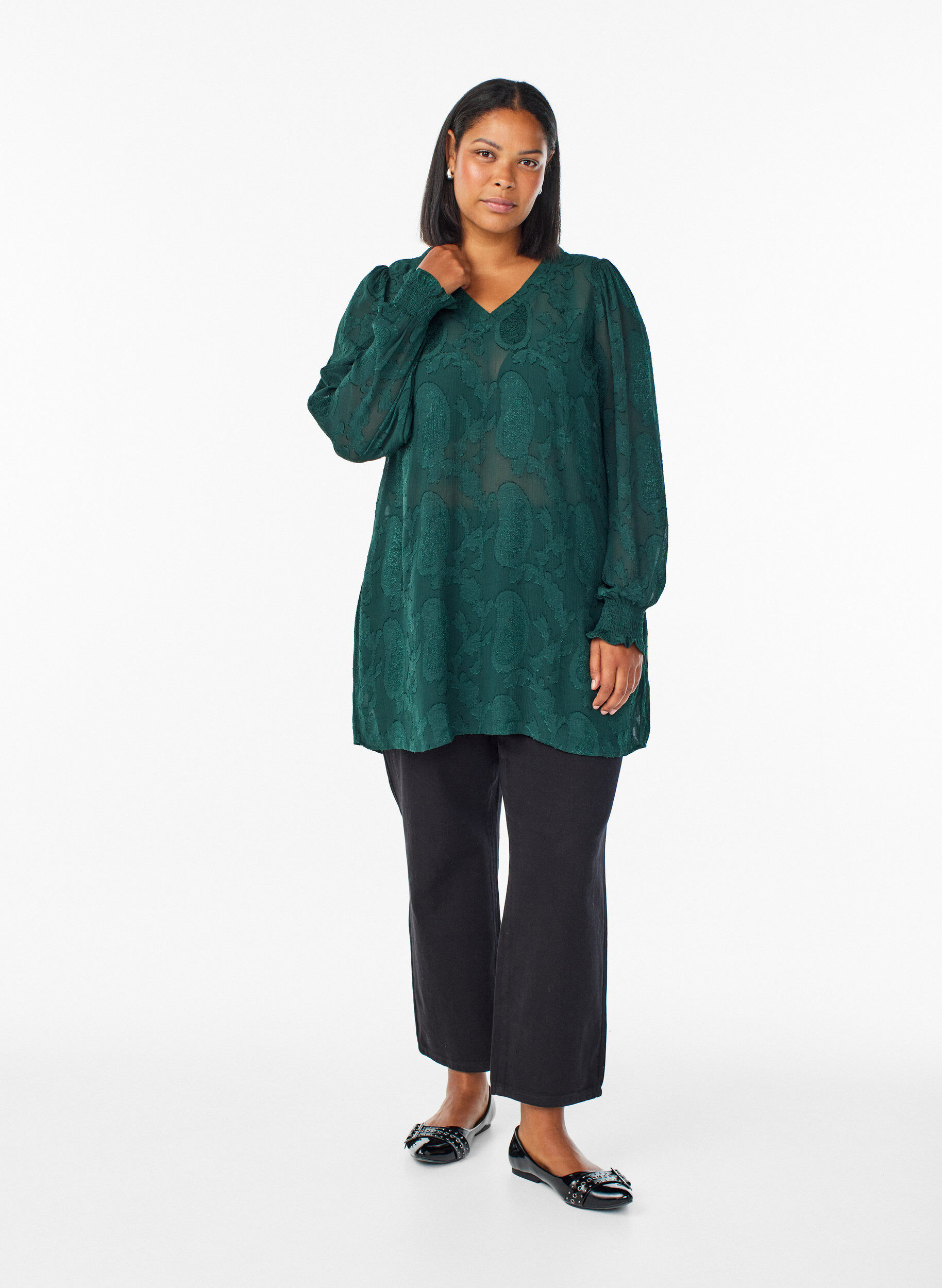 Zizzi Tuniek met paisley-textuur en lange mouwen, Groen, Model image number 1