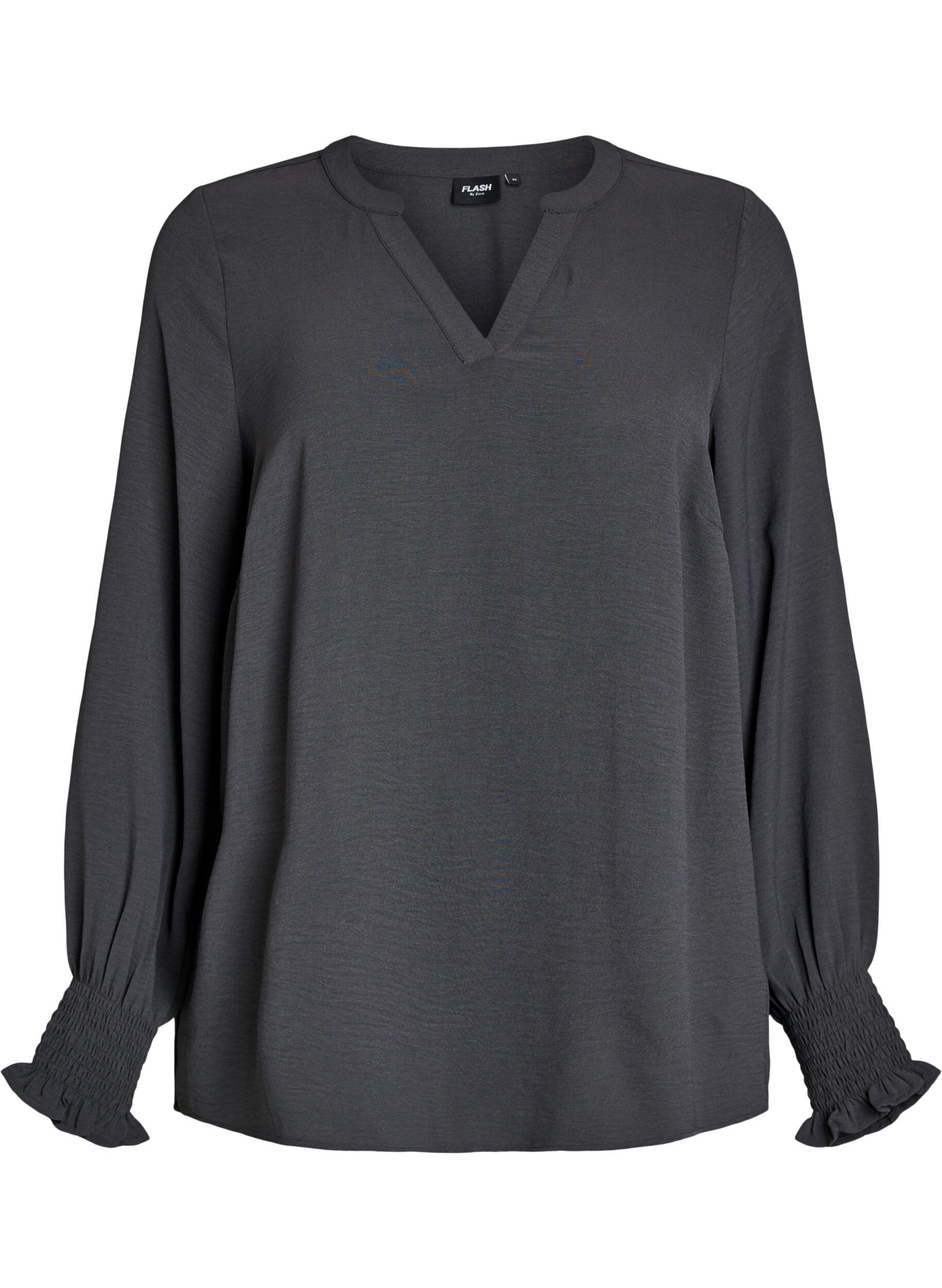 FLASH - Blouse met smockmanchetten en V-hals
