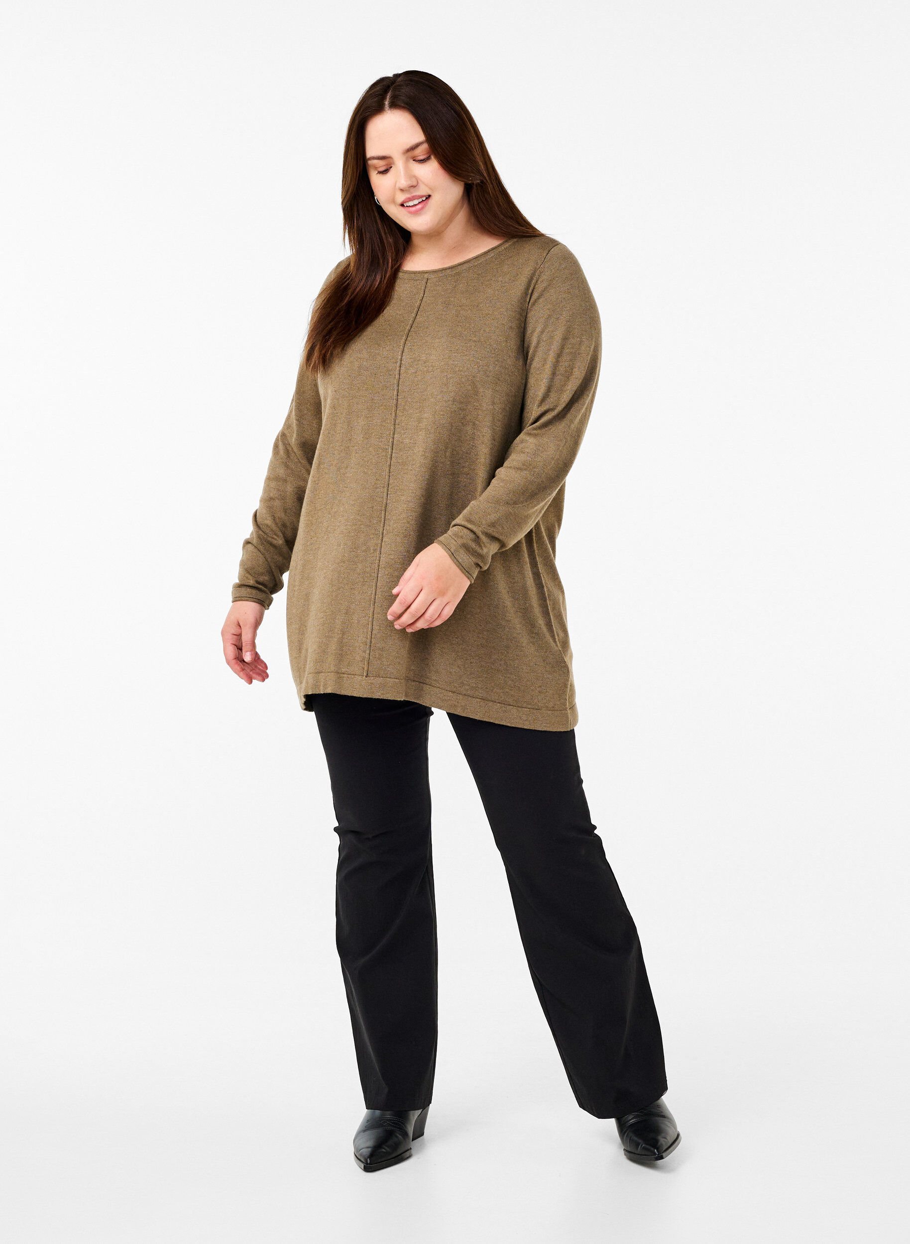 Zizzi Gebreide blouse gemaakt van katoen en viscose., Groen, Model image number 1