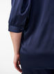Blouse met satinlook, 1/2-mouwen en rucheskraag, Blauw, Model image number 3