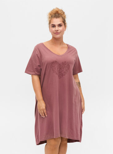 Katoenen nachthemd met print, Rose Brown w. Heart, Model image number 0