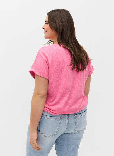 Gemêleerd t-shirt in katoen, Fandango Pink Mel, Model image number 1