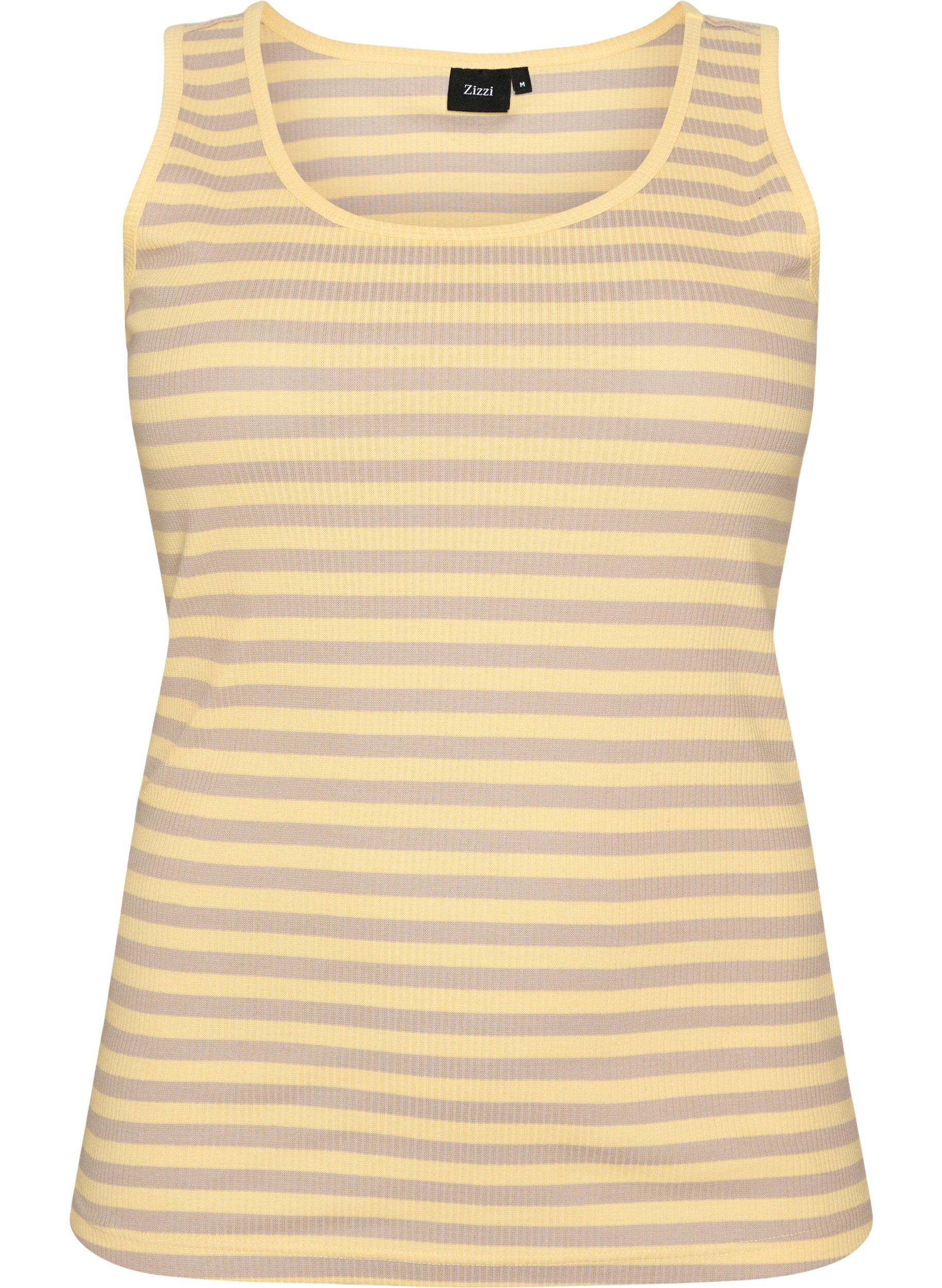 ZizziGestreepte tanktop met een ribstructuur, Geel, Packshot image number 0
