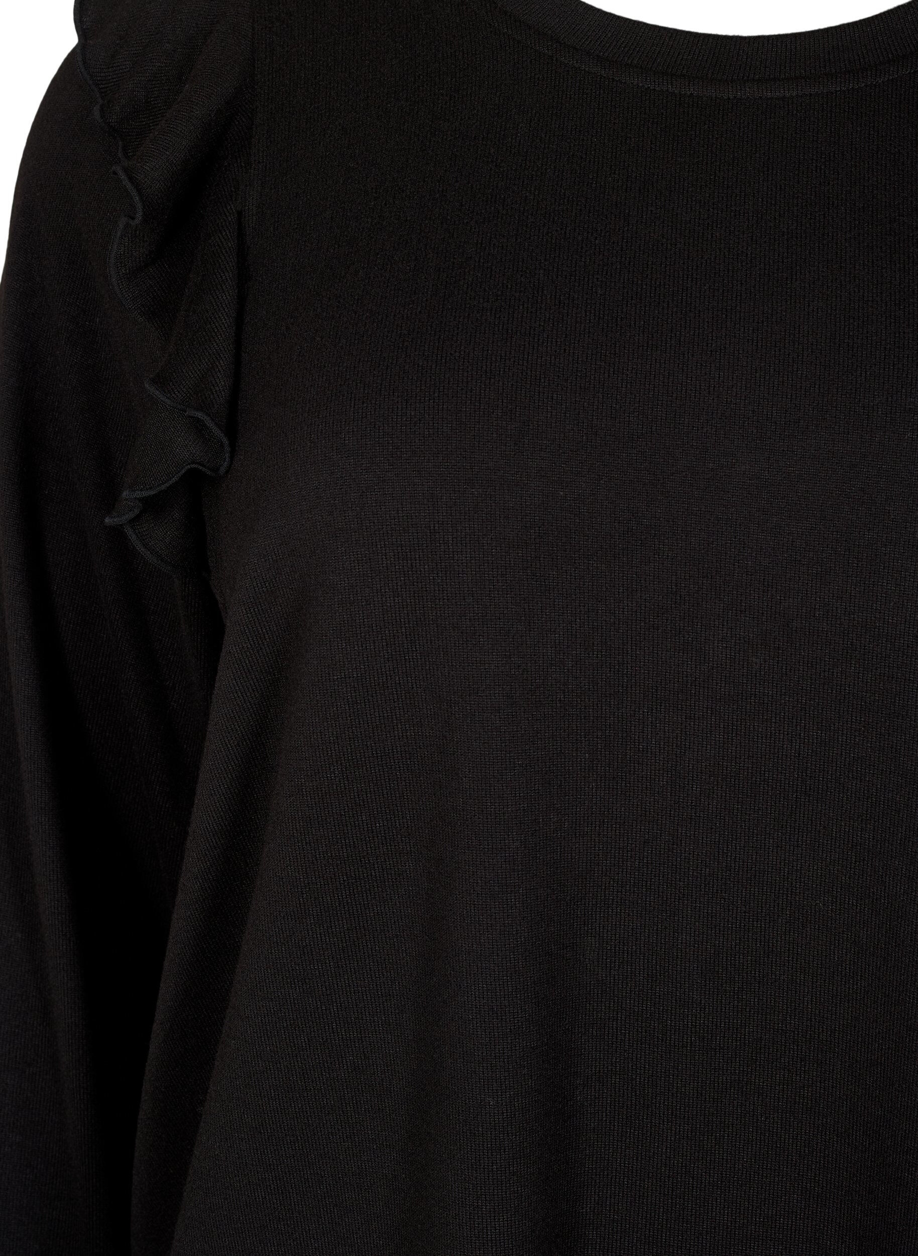 Zizzi  Blouse met lange mouwen en ruches, Black, Packshot image number 2