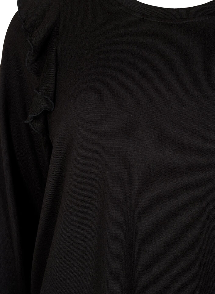  Blouse met lange mouwen en ruches, Black, Packshot image number 2