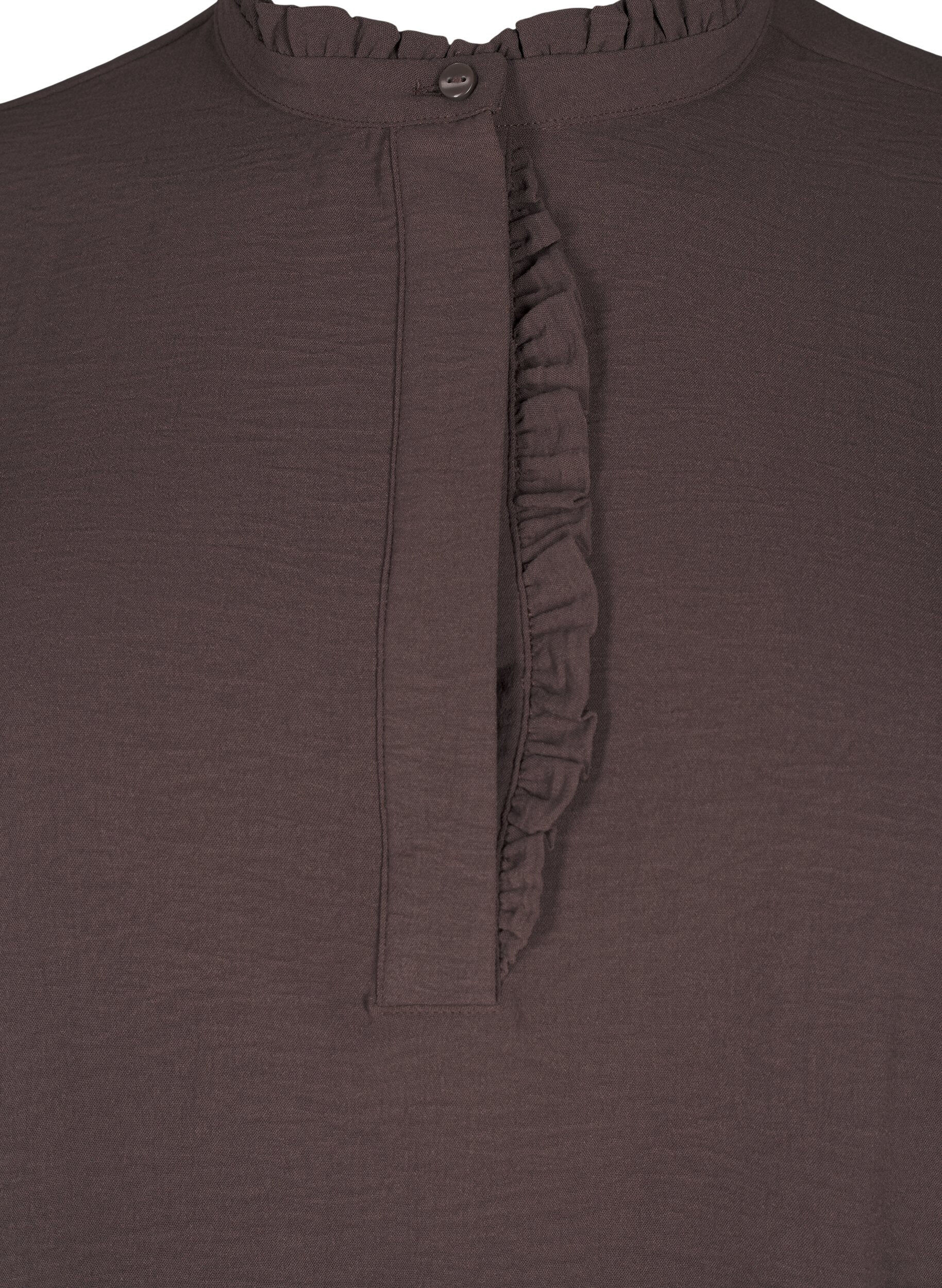 Zizzi Jurk met lange mouwen en details met ruches, Chocolate Martini, Packshot image number 2