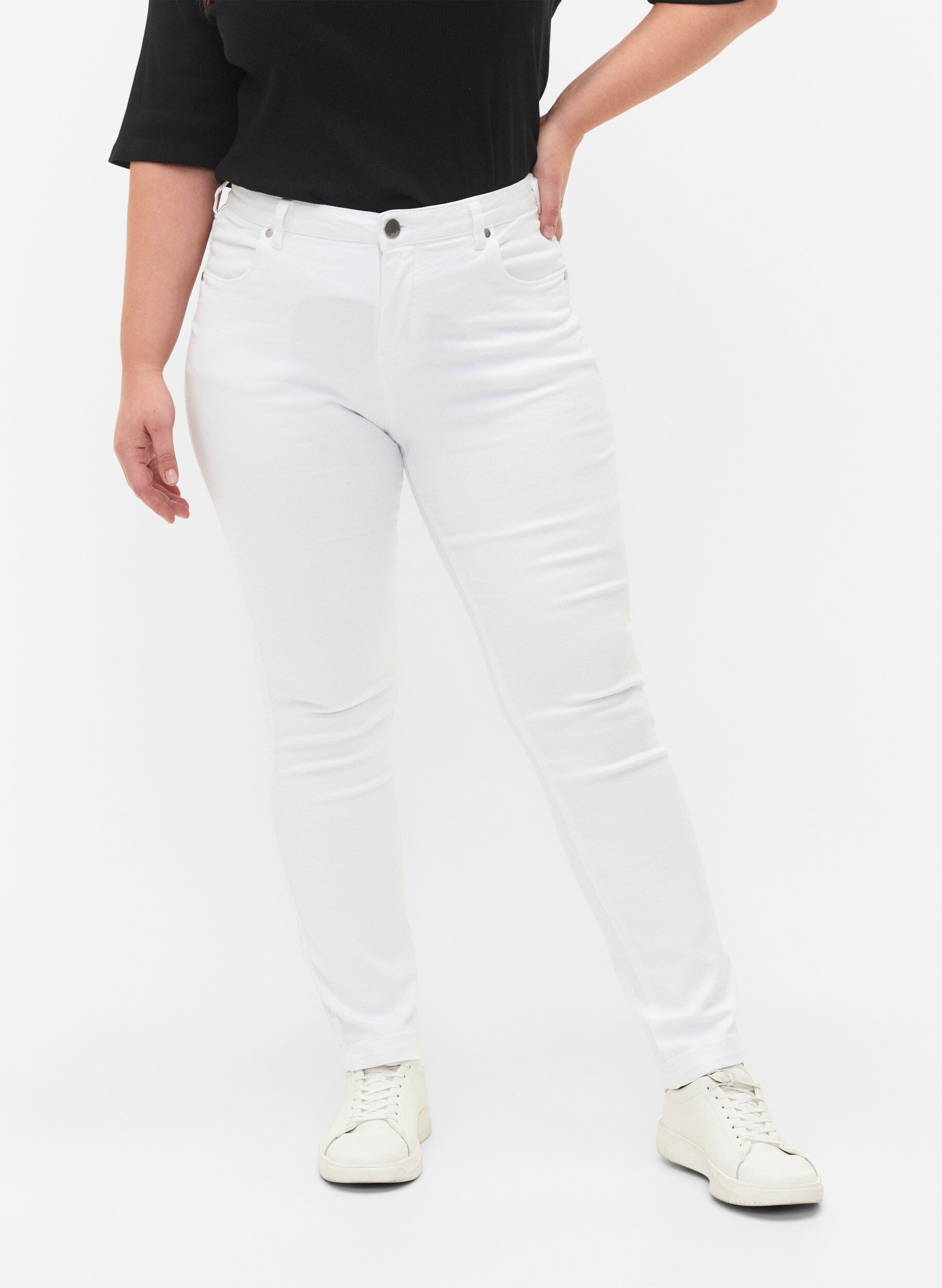 Zizzi Slim fit Emily jeans met normale taille, Wit, Model image number 2