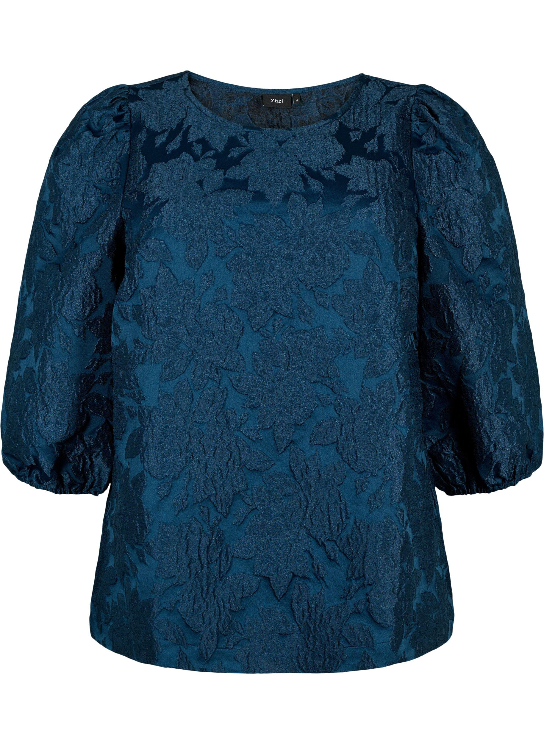 Zizzi Jacquard blouse met 3/4 mouwen, Titan, Packshot image number 0