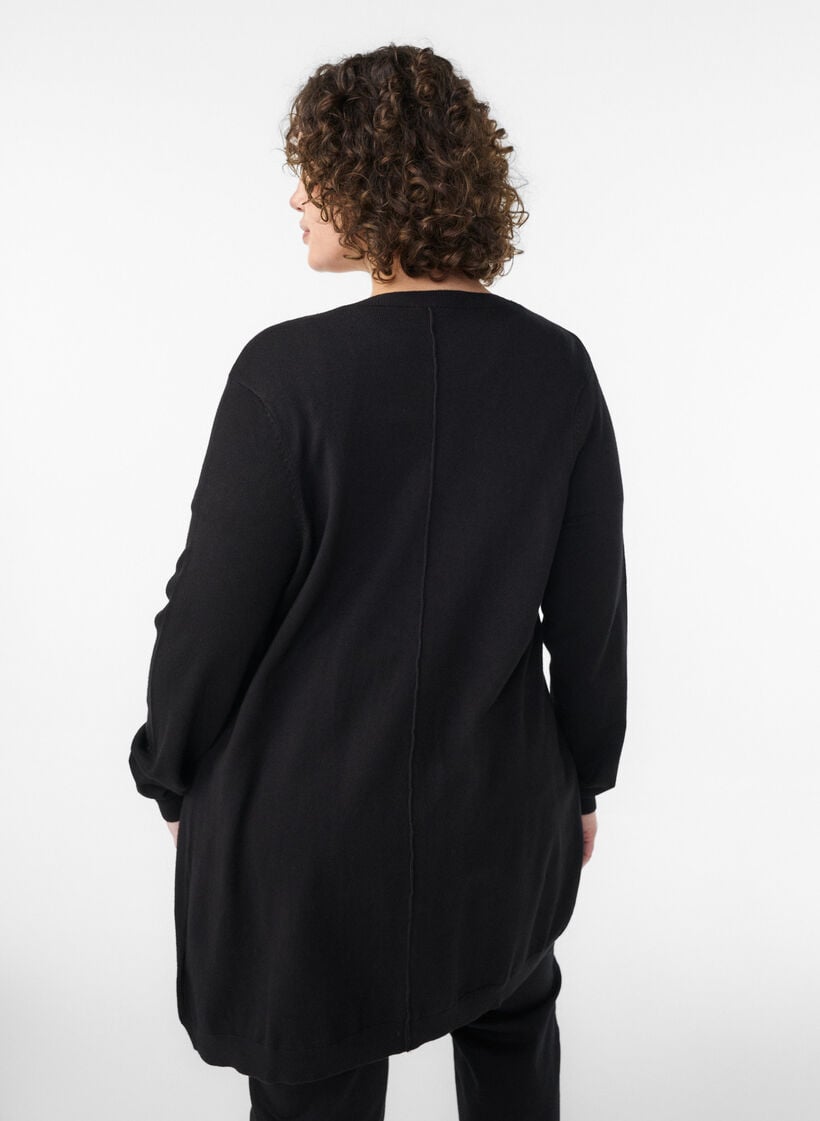 Lang gebreid vest van een viscose mix, Zwart, Model image number 2