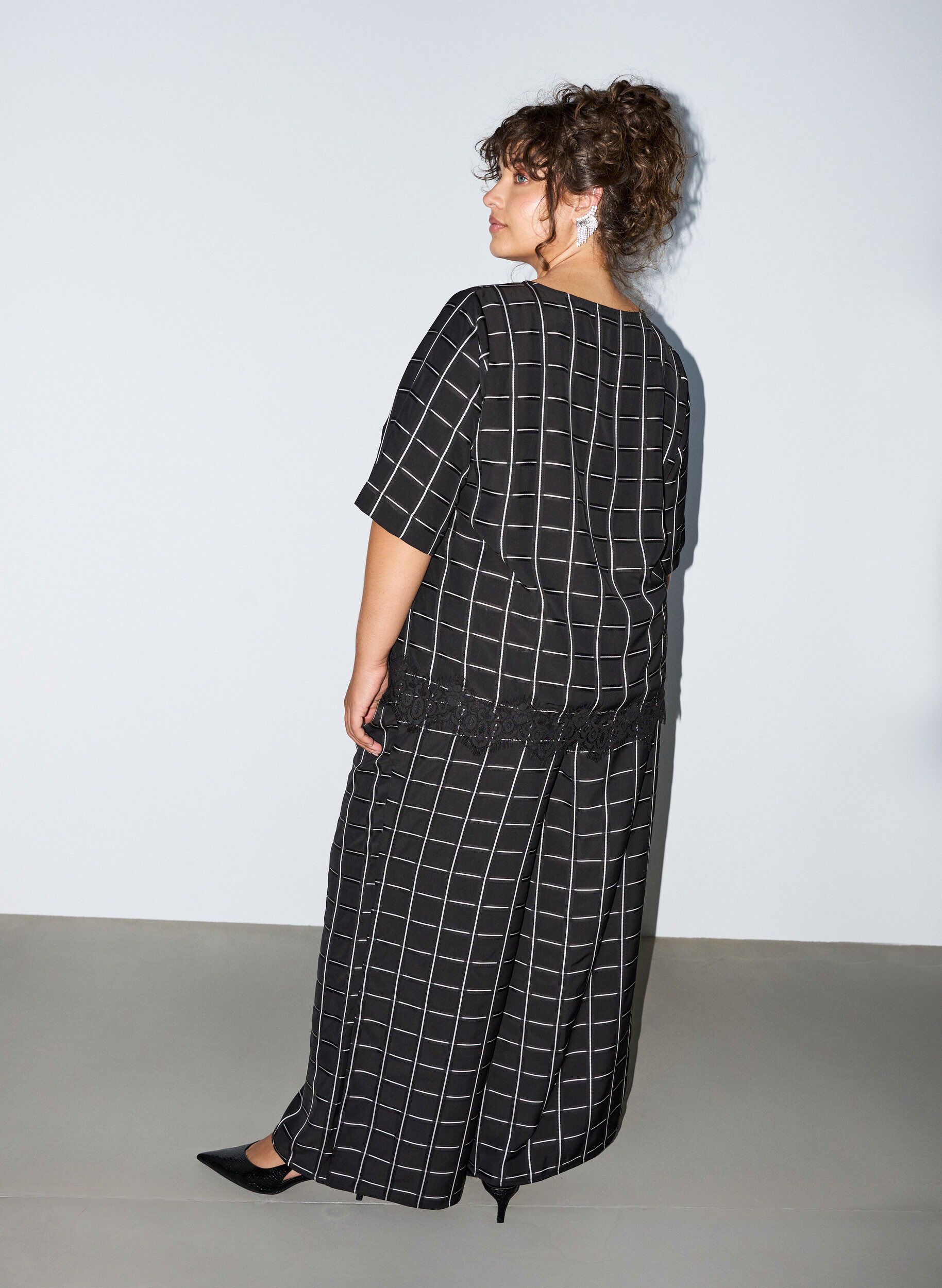 ZizziGeruite broek met wijde pijpen, Zwart, Model image number 1