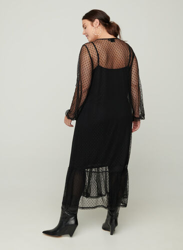 Lange transparante jurk met stippen, Black, Model image number 1