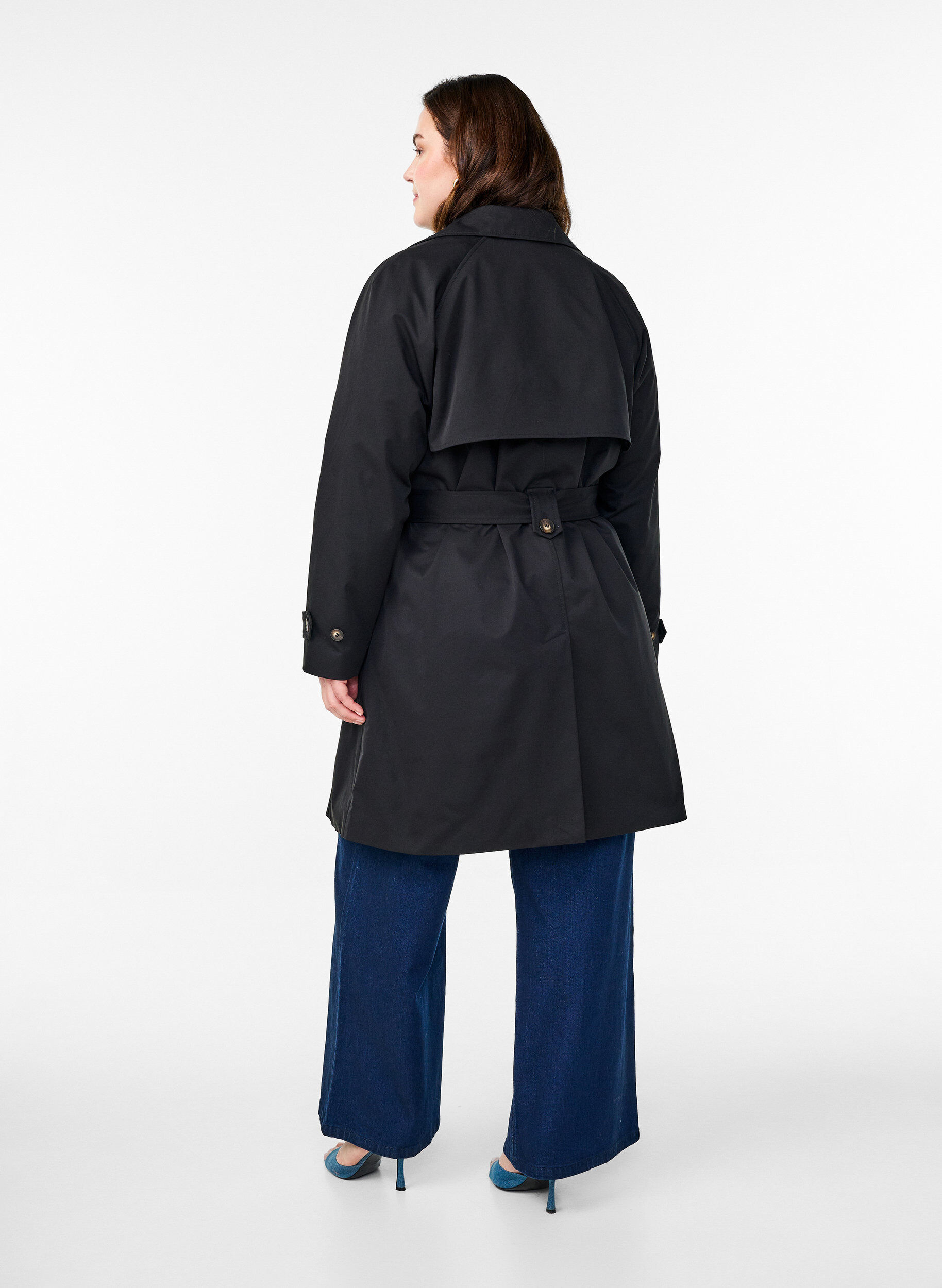 Zizzi Halflange trenchcoat met ceintuur, Black, Model image number 1