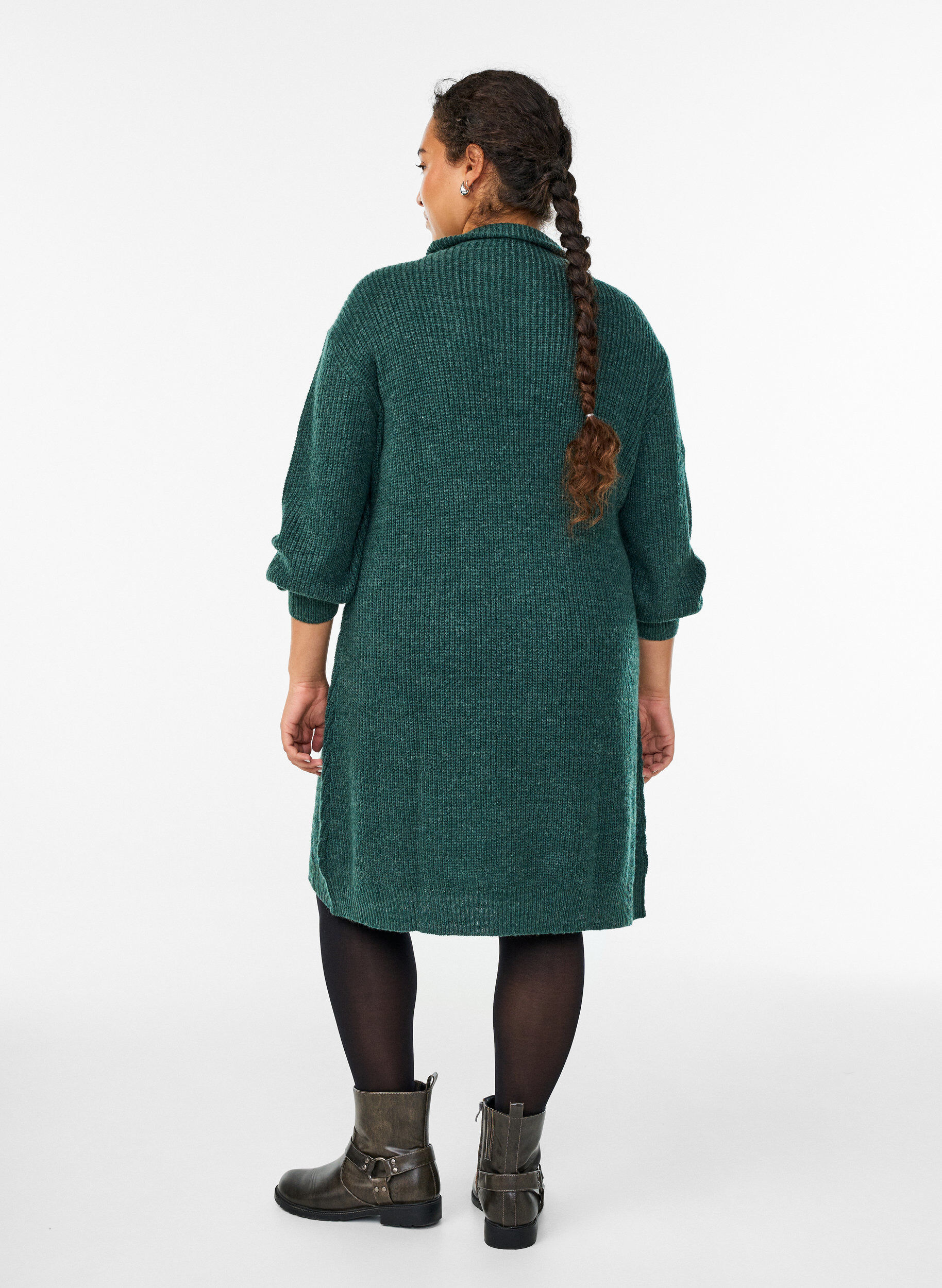 Zizzi FLASH - Korte gebreide jurk met hoge hals, Groen, Model image number 2