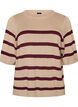Gestreepte top met korte mouwen in breisel, Beige, Packshot image number 0