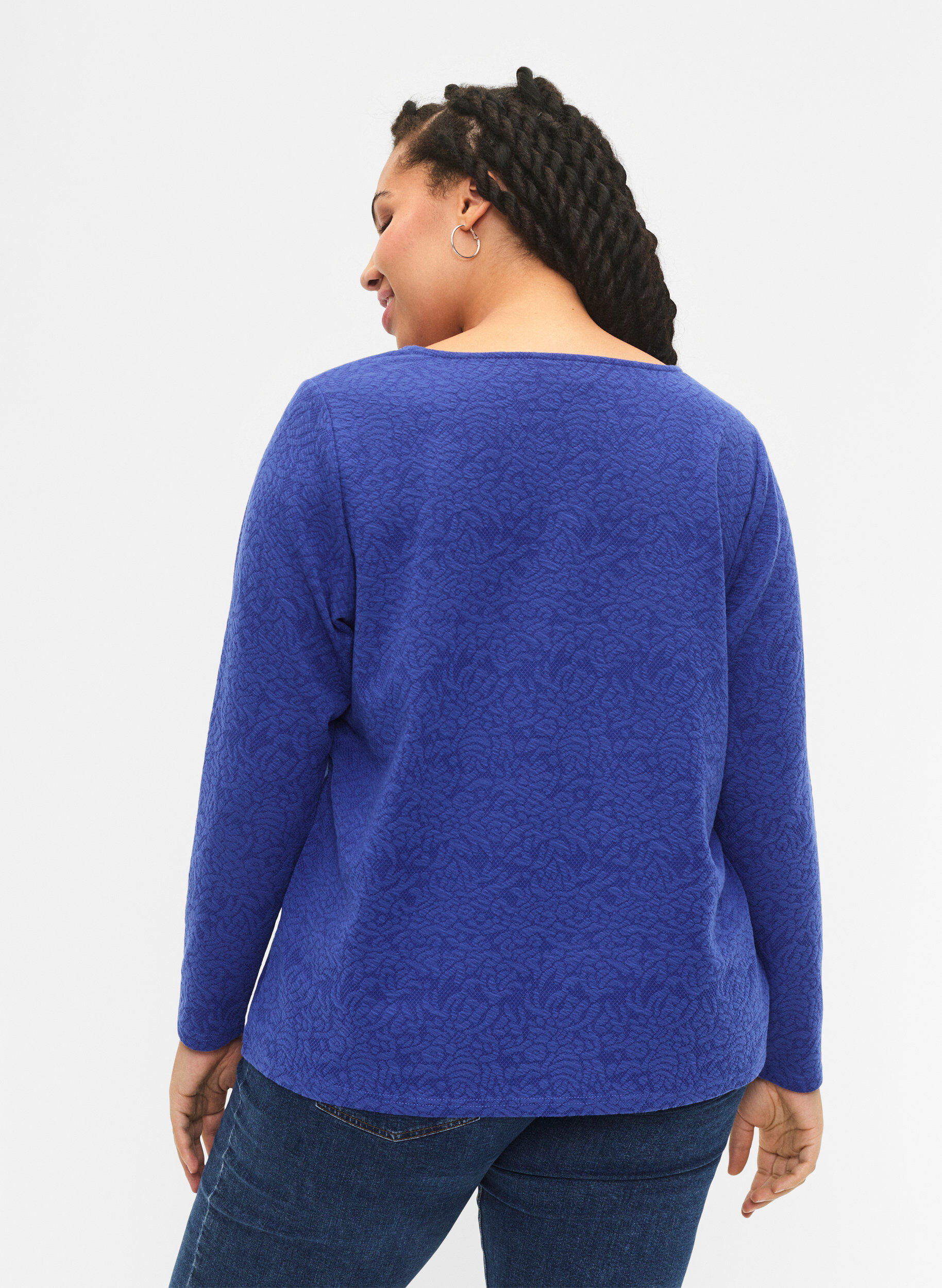 Zizzi Blouse met lange mouwen en textuur, Blauw, Model image number 2