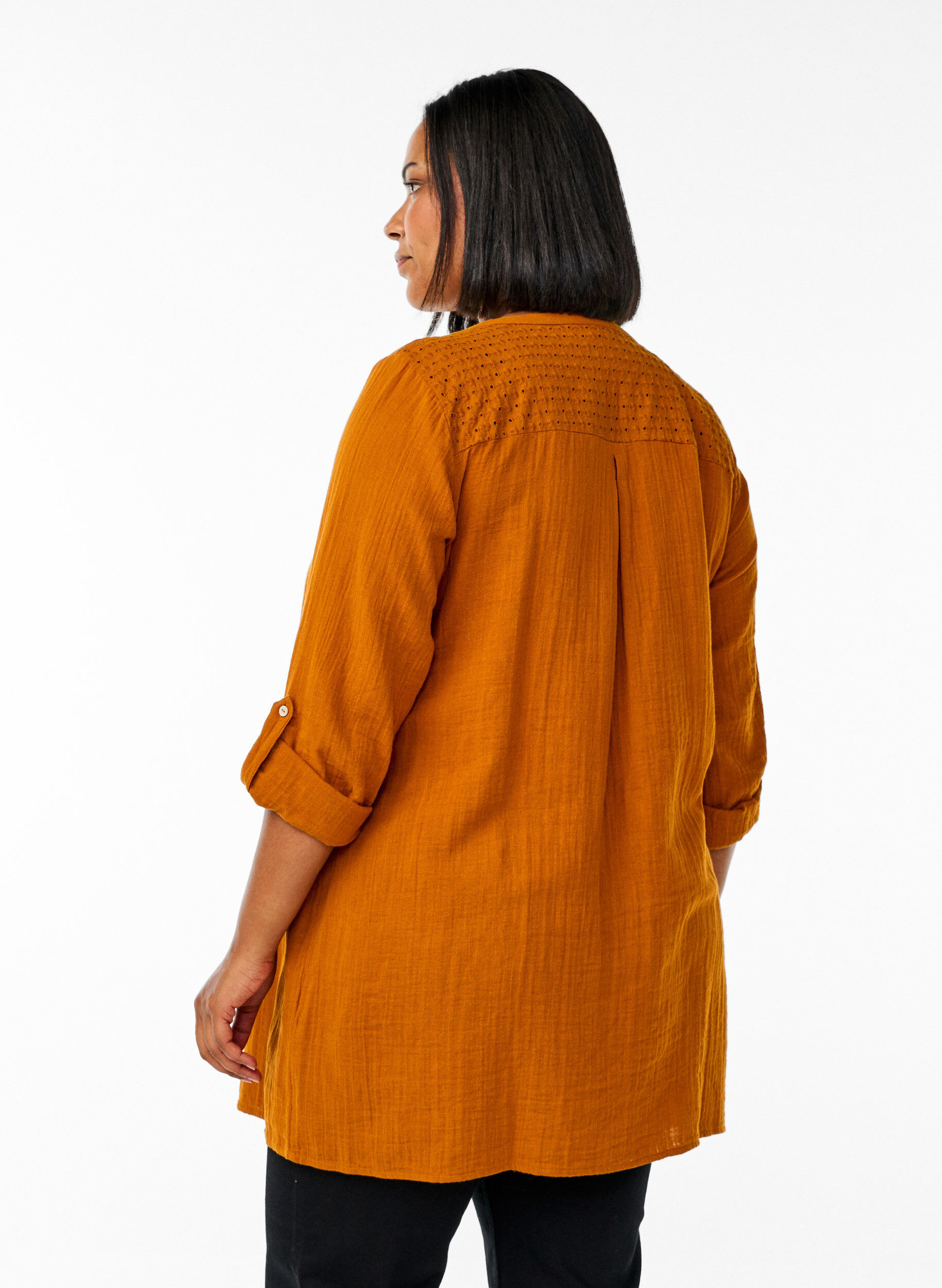 Zizzi Katoenen mousseline tuniek met broderie anglaise, Oranje, Model image number 2