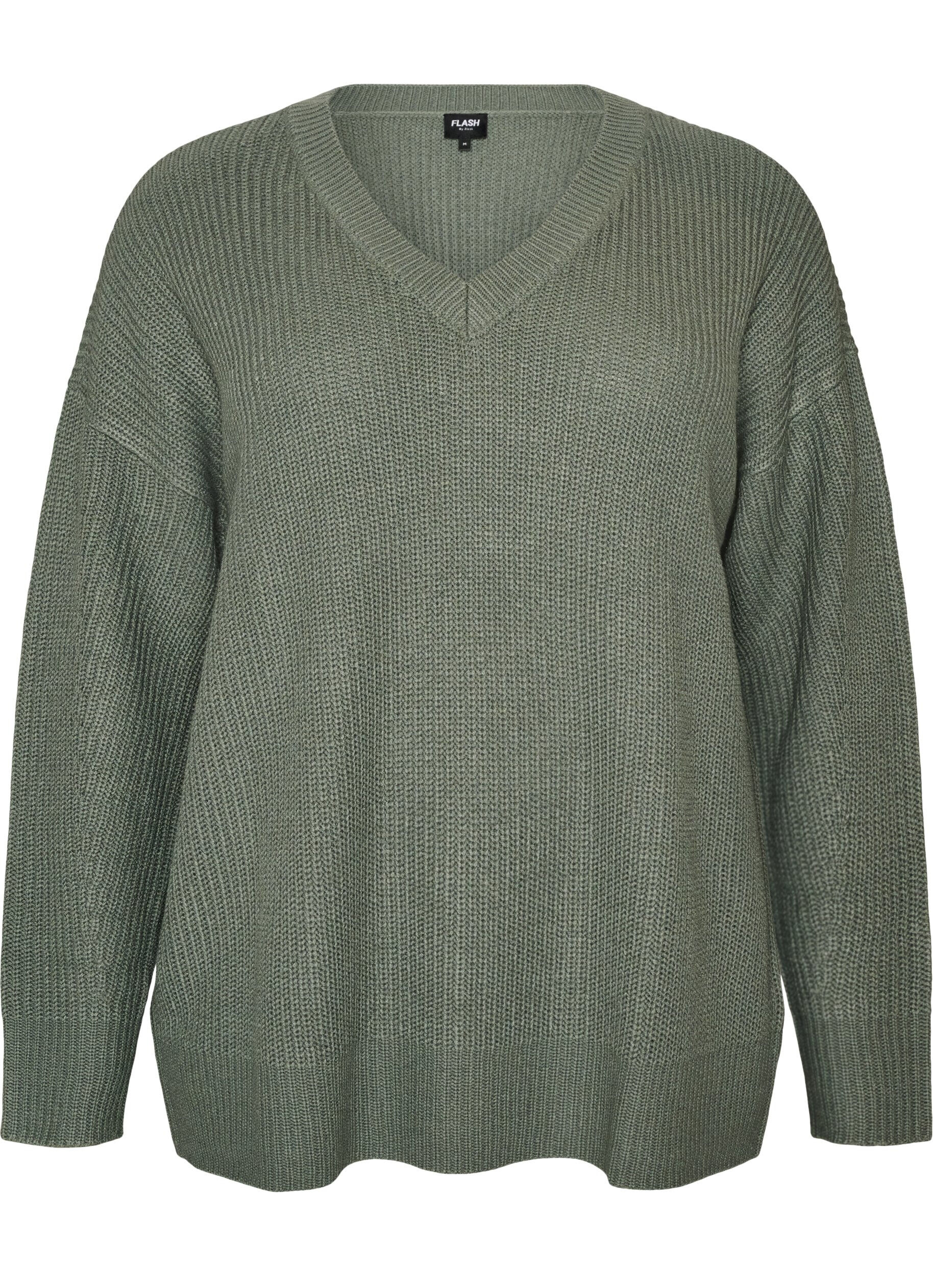 Lange ribgebreide blouse met V-hals