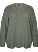 Lange ribgebreide blouse met V-hals, Groen, Packshot image number 0