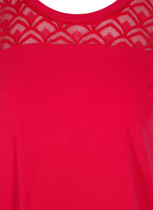 Katoenen t-shirt met korte mouwen en kant, Tango Red, Packshot image number 2