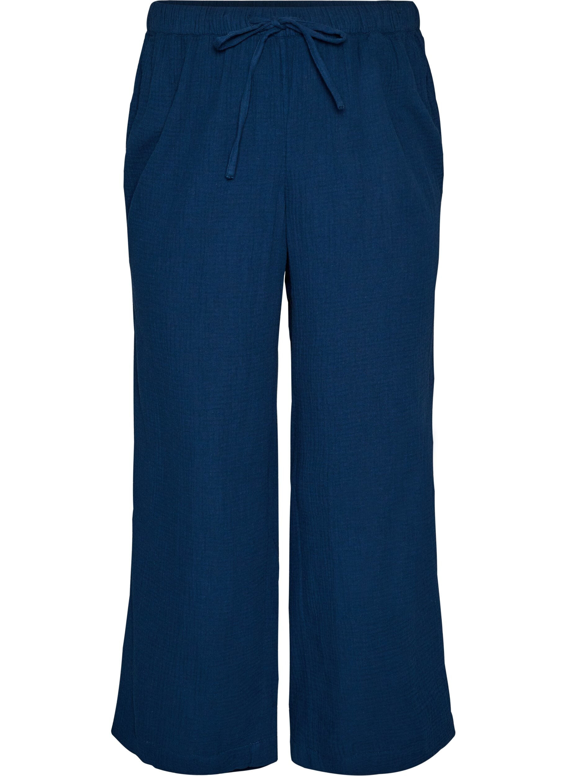 ZizziLosse pyjamabroek van katoenen mousseline, Blauw, Packshot image number 0