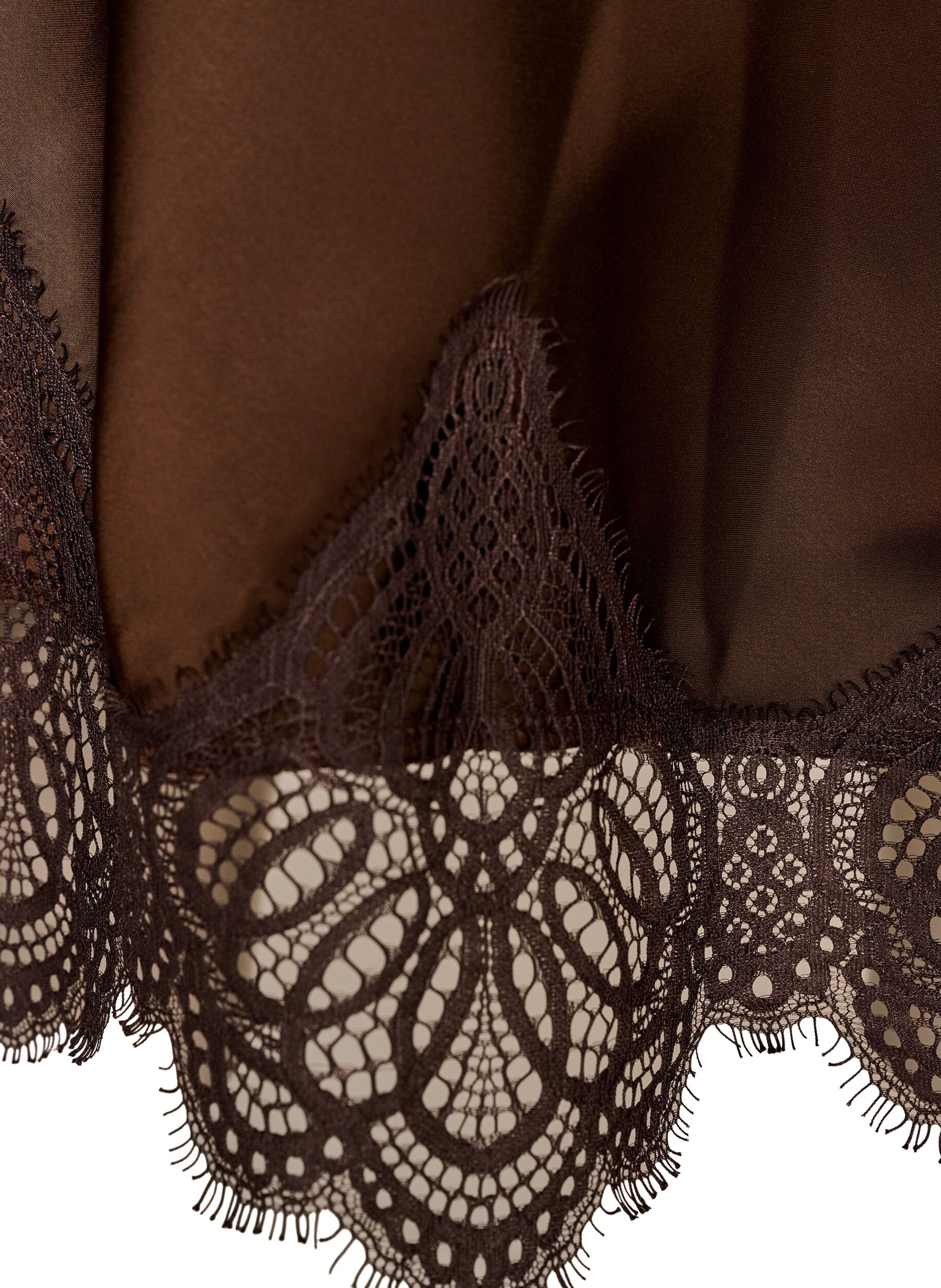 ZizziMidi satijnen rok met kanten afwerking, Bruin, Packshot image number 3
