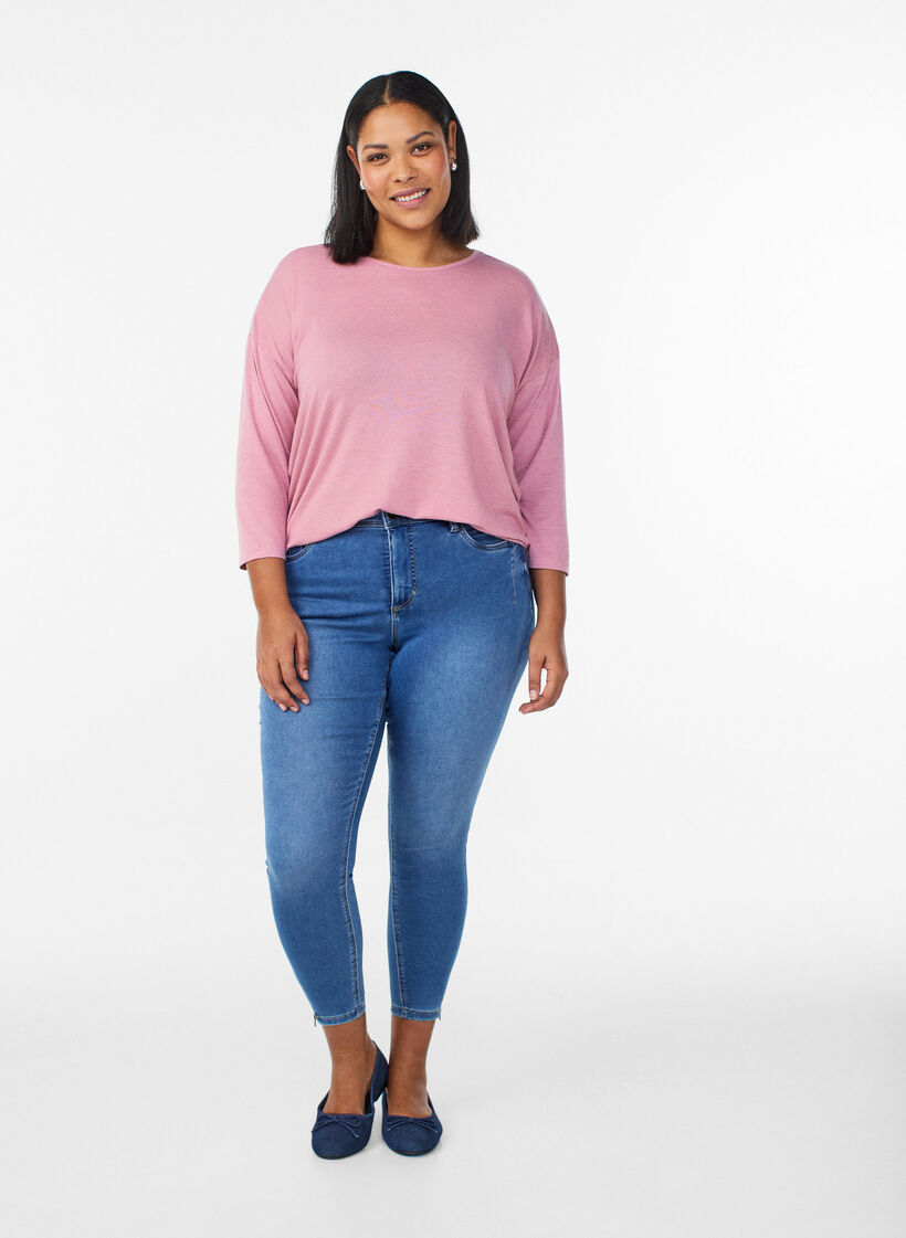 Gecropte Amy jeans met ritssluiting details, Blauw, Model image number 0