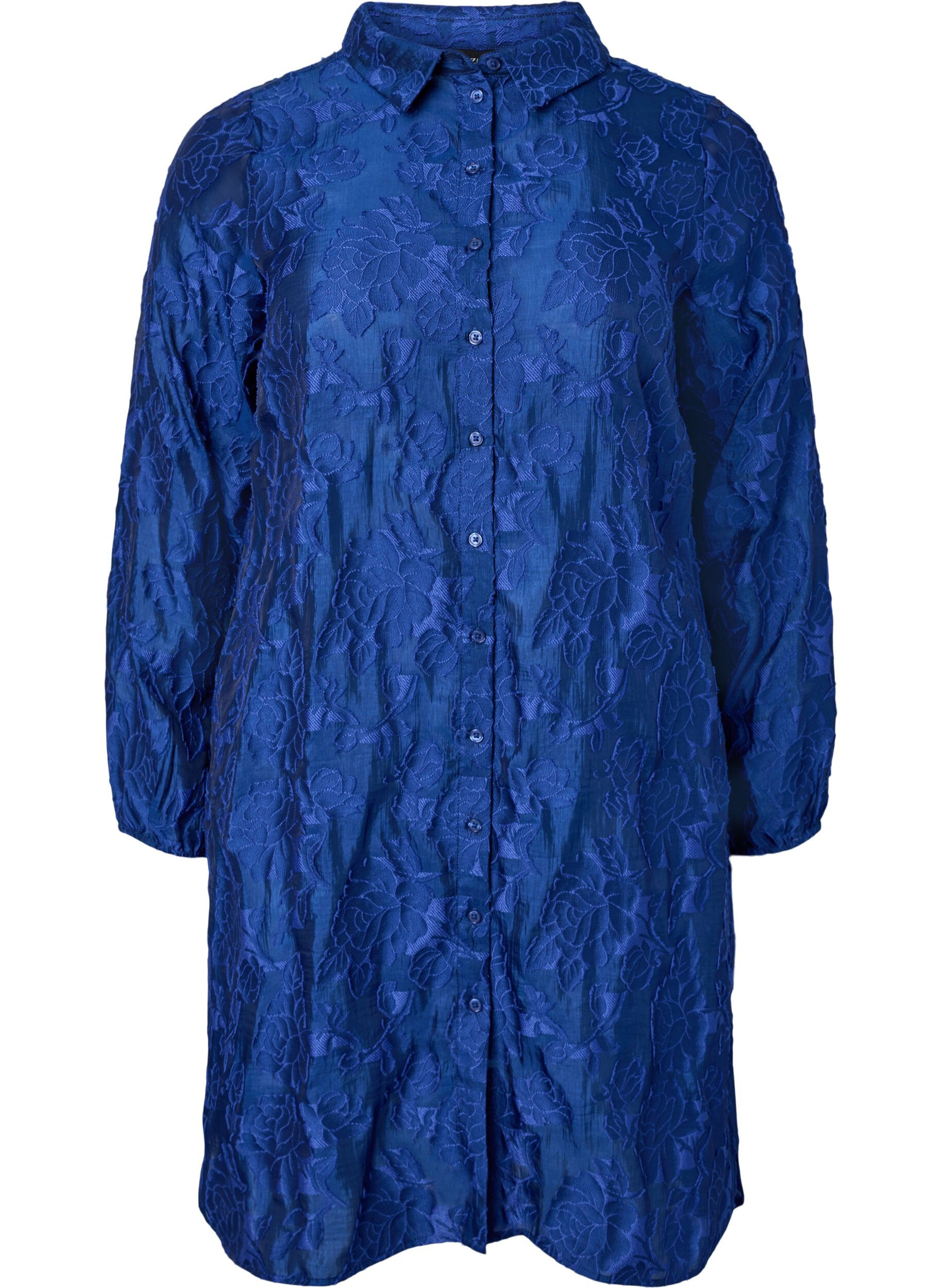 Zizzi Lange jacquard shirt, Mazarine Blue, Packshot image number 0