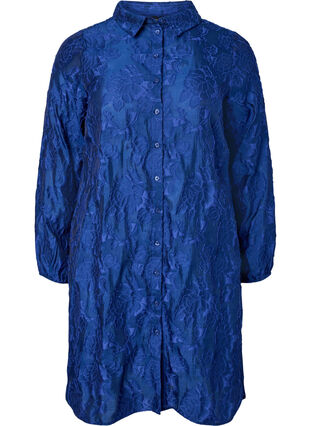 Lange jacquard shirt, Mazarine Blue, Packshot image number 0