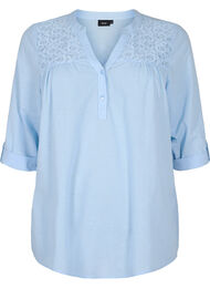 Katoenen blouse met kanten details, Chambray Blue