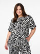 Blouse met korte mouwen en zebraprint, Zwart, Model image number 0