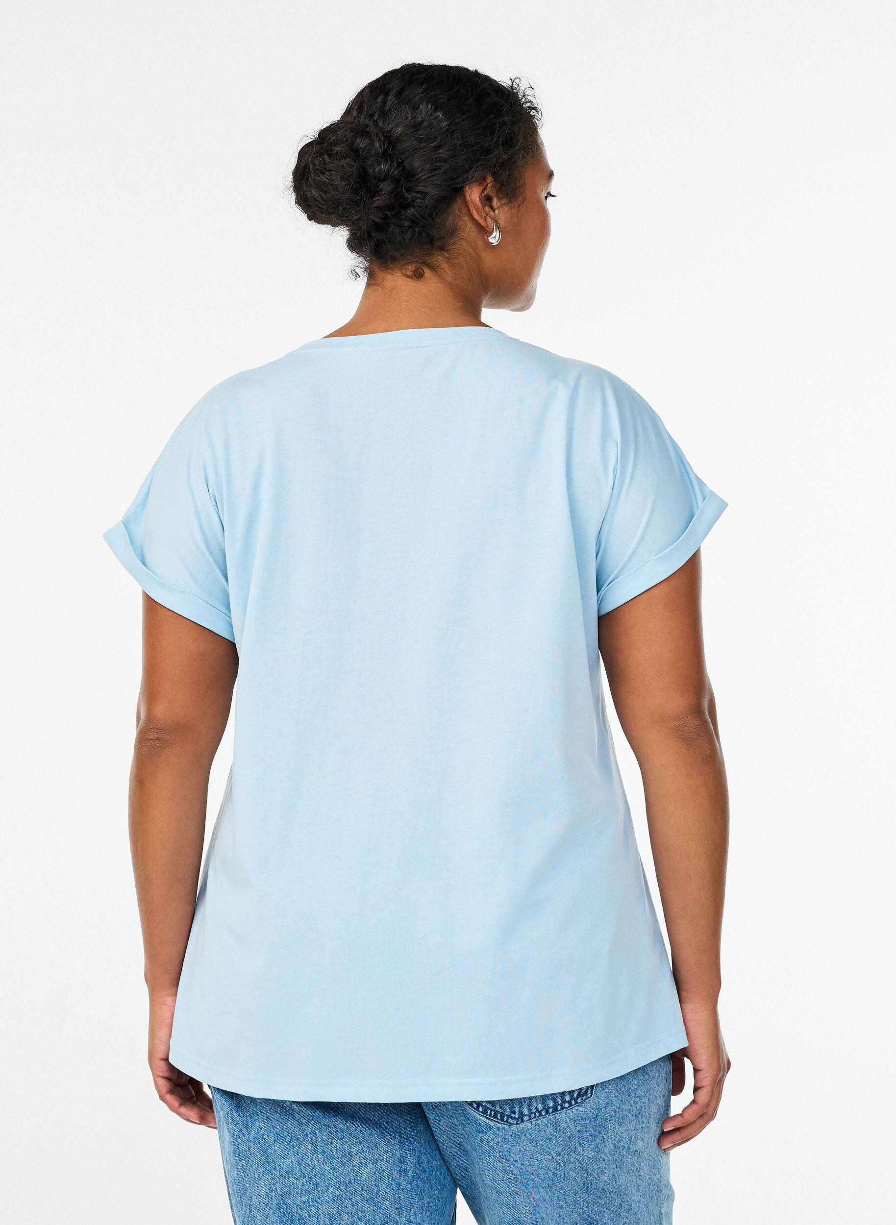 ZizziT-shirt met korte mouwen van katoenmix, Blauw, Model image number 2