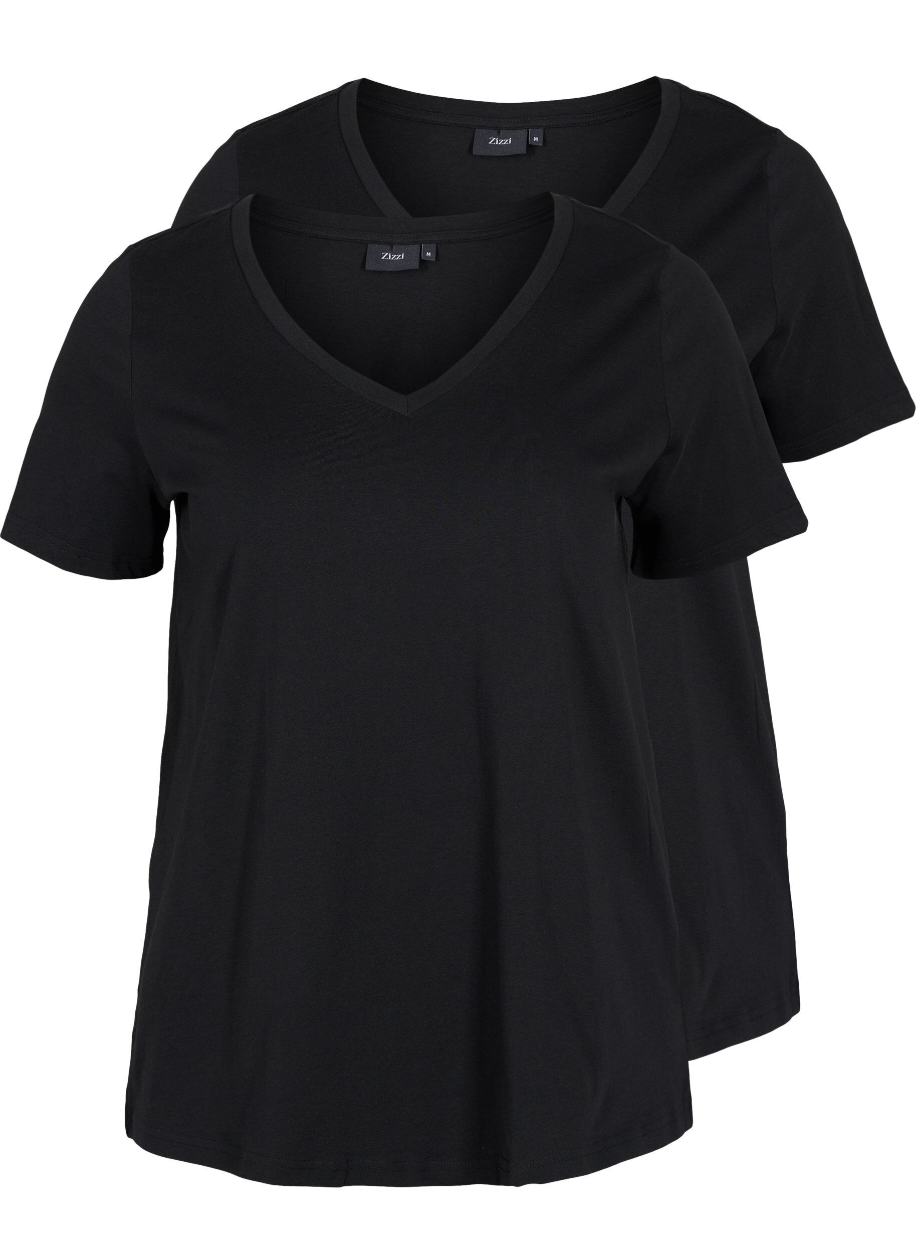Zizzi Set van 2 basic t-shirts in katoen, Black/Black, Packshot image number 0