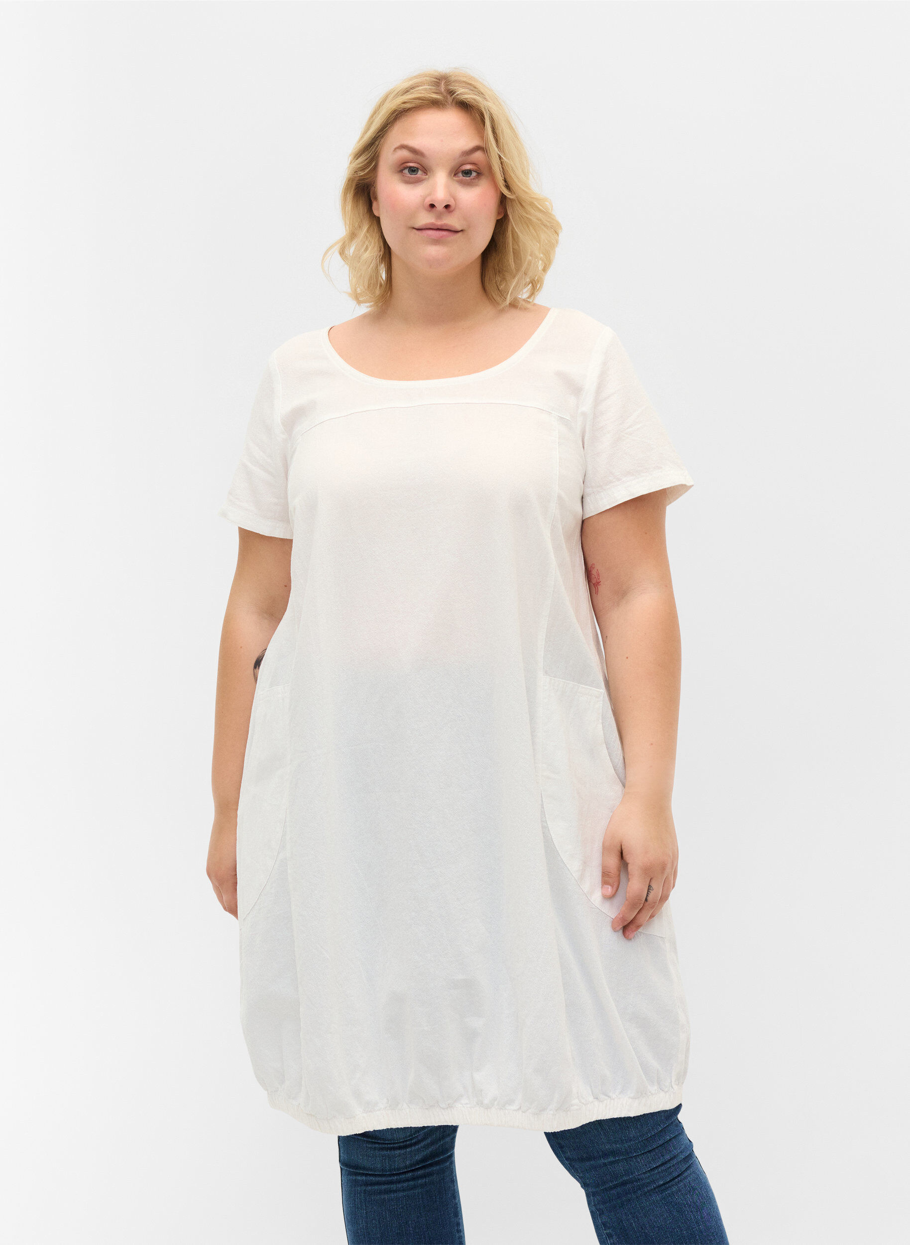 ZizziKatoenen jurk met korte mouwen, Wit, Model image number 0