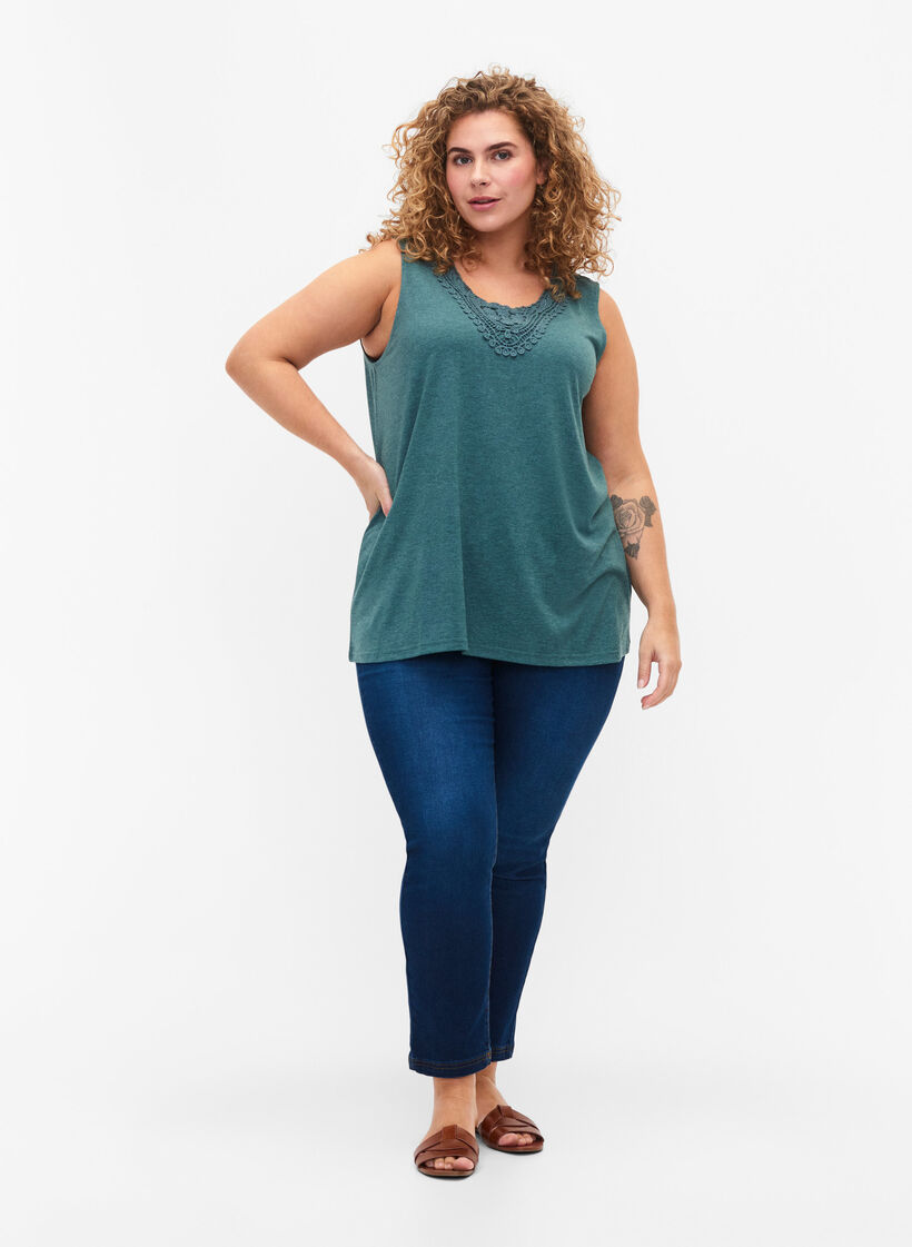 Mouwloos top met kant, Sea Pine Melange, Model image number 2